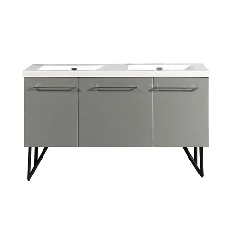 ANNECY 60" DOUBLE, BRUSHED ALUMINUM, TWO DOORS, ONE DRAWER, BATHROOM VANITY